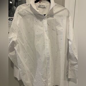 DKNY White Button-Down Shirt with Subtle Dot Embellishments